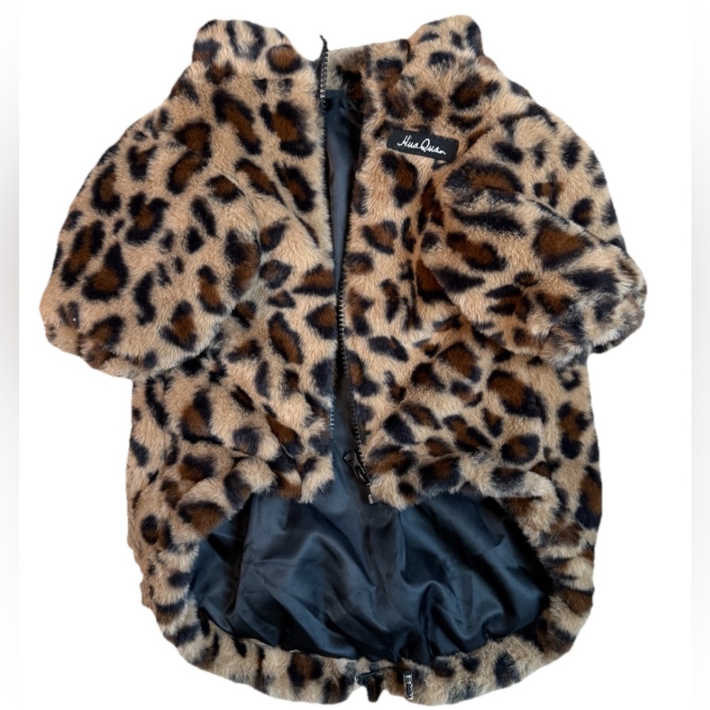 Dog Jacket FluffyCheetah Print Silk Lined Zipper Small/Medium Size Dog Coat